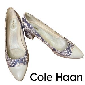 Cole Haan The Go-To Block Heel Pump Cement Python Print Tan Beige Gray sz 8.5 B